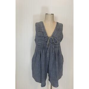Yoeasy Denim Tunic Top Womens Large Blue Pleated Sleeveless Flowy Casual Boho